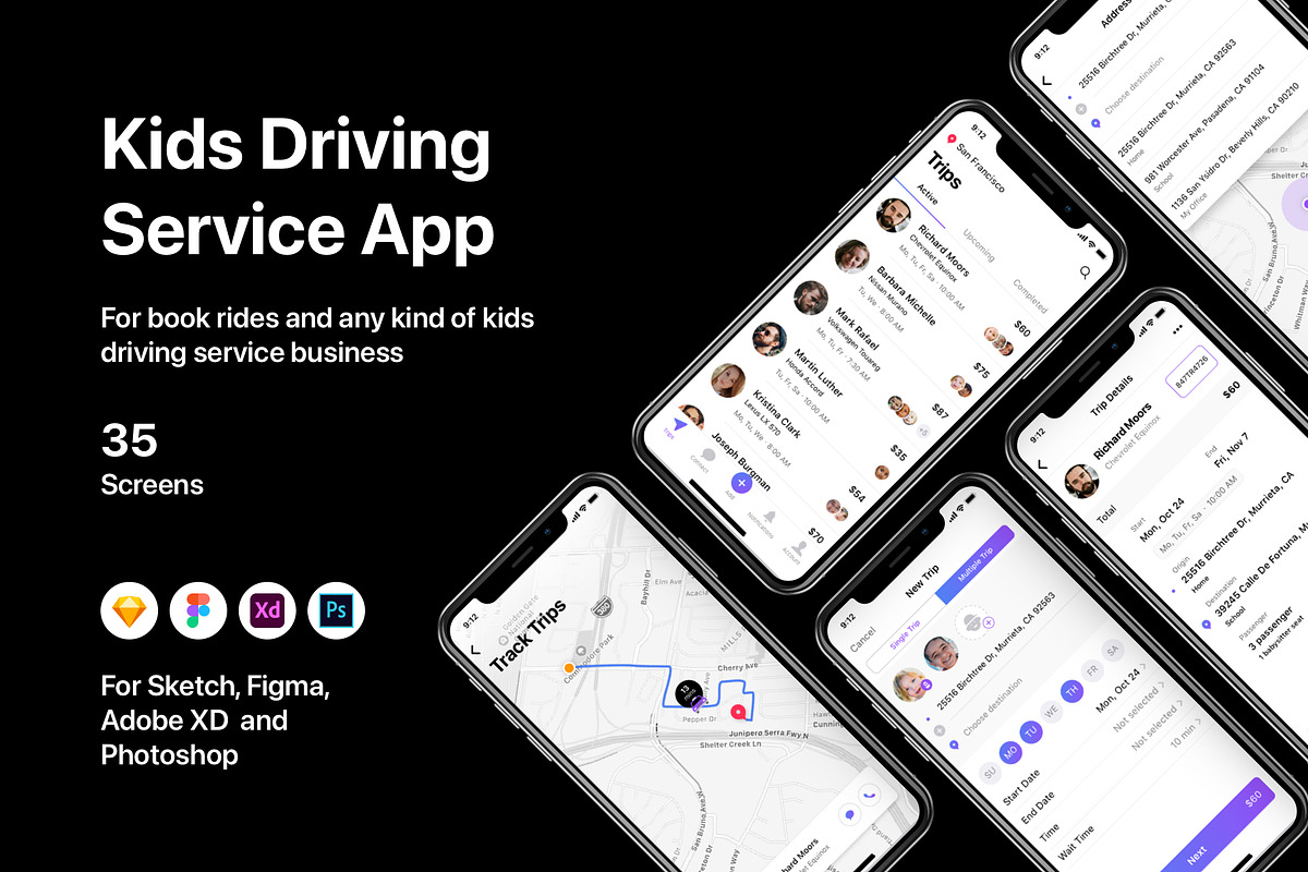 Kids Driving Service App, an UI Kit Template by flr.24 (Photo 1 of 2)