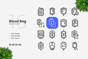 Blood Bag Outline Icons, an Icon by Upnowgraphic