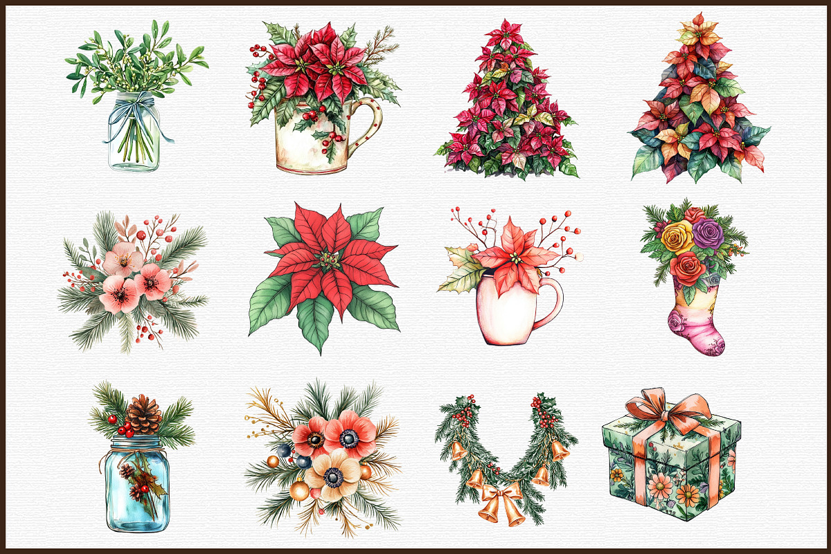 Christmas Flower Watercolor Clipart, an Illustration by Sublimation Artist (Photo 3 of 6)