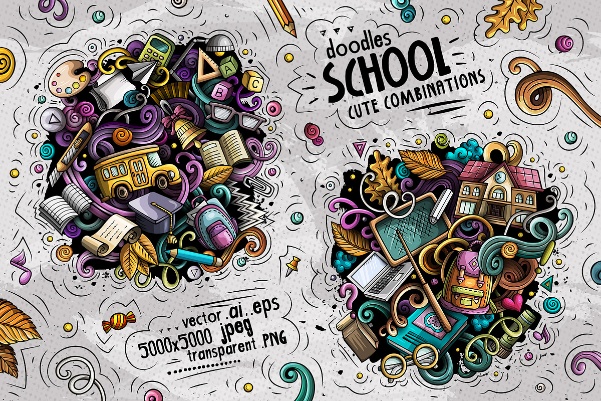 School Cartoon Doodle Big Pack, a Decorative Illustration by BALABOLKA (Photo 6 of 13)