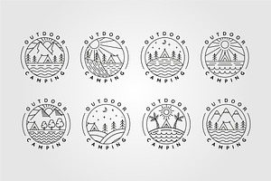 Set Of Camping Logo Line Art Simple