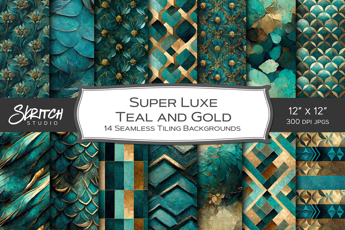 Super Luxe Teal and Gold Textures, a Texture Graphic by Skritch Studio (Photo 1 of 6)