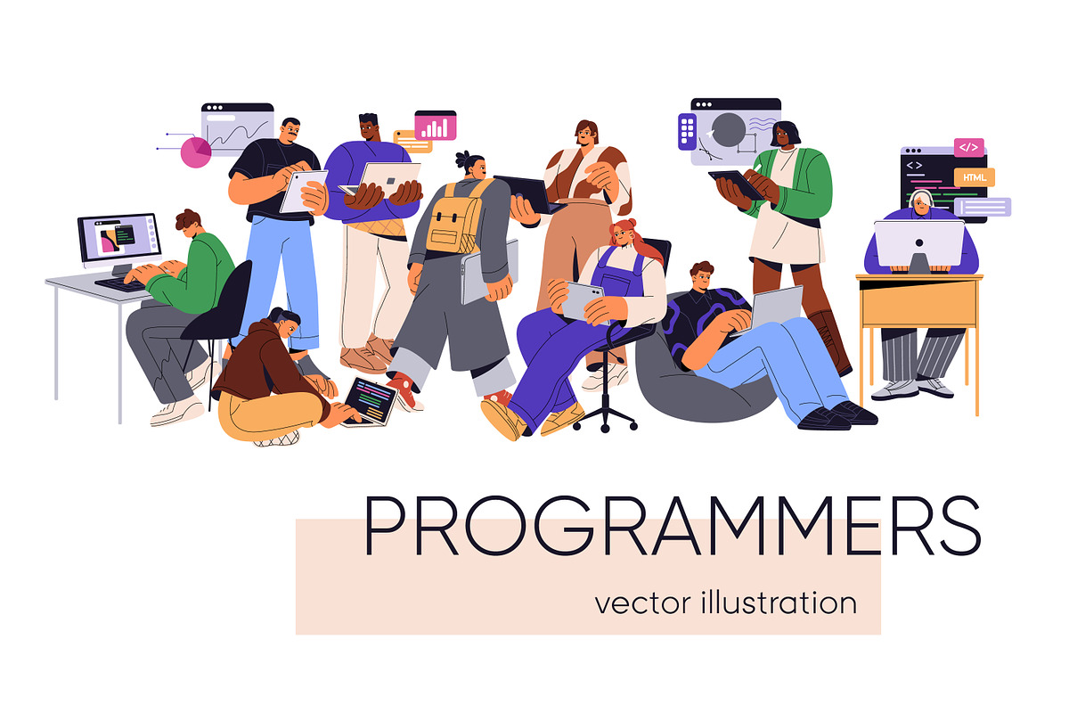 Coders, software engineers at work, a Technology Illustration by PaperTrident (Photo 1 of 2)