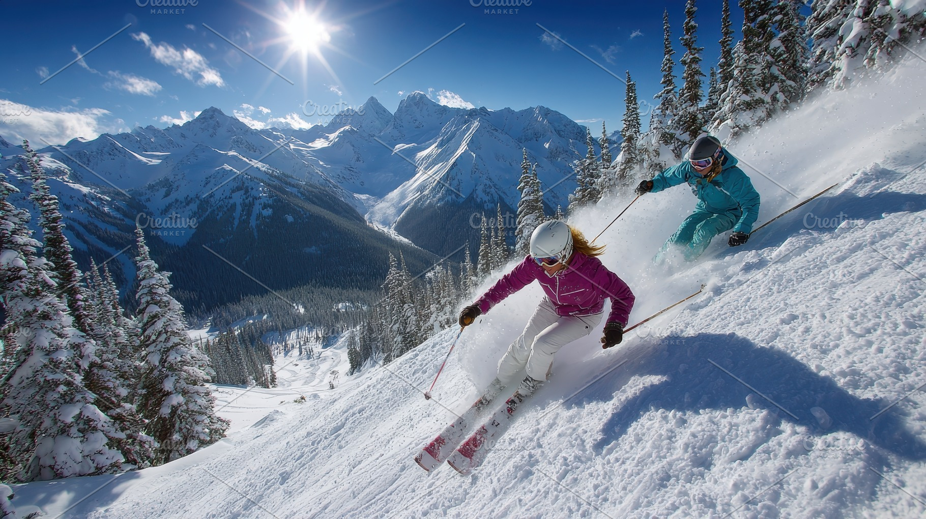 Skiers enjoying powder snow in majes, a Photo by Pixeness Studio