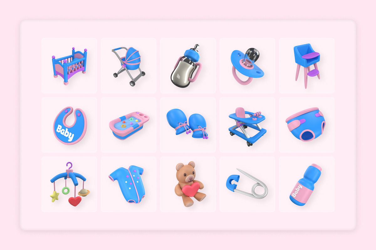 Baby Care 3D Icon Collection, an Object Illustration by twinstd (Photo 6 of 6)