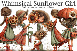 Whimsical Sunflower Girl Clipart, an Illustration by Designworld