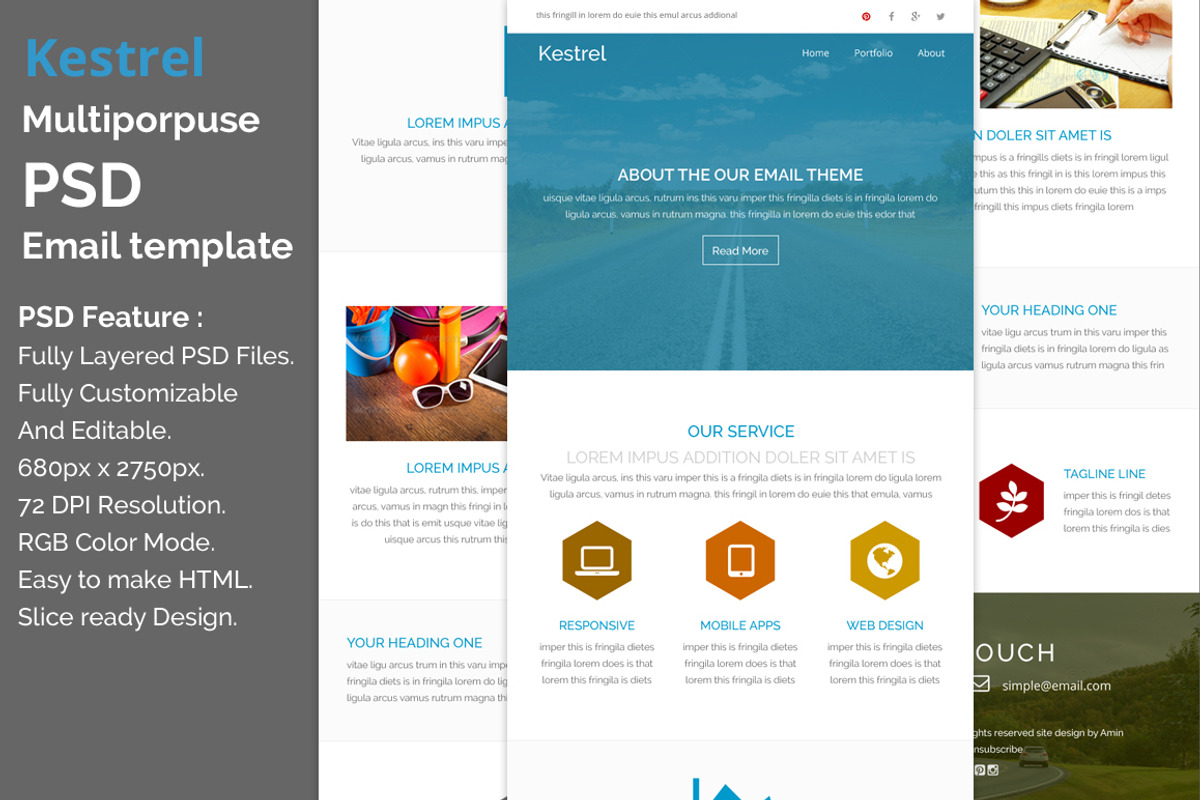 Kestrel - PSD email template, an Email Template by QuickArtisan