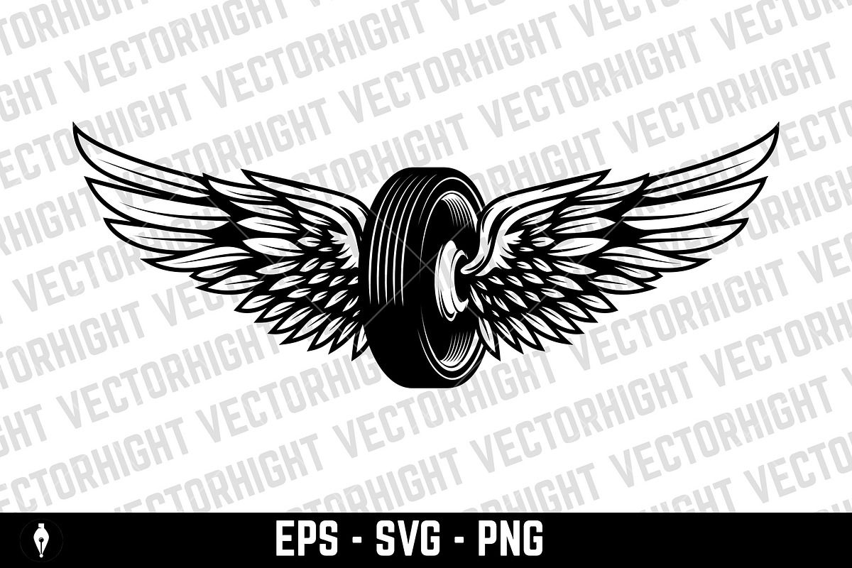 Motorcycle wheel with wings svg, a Transportation Illustration by Vectorhight