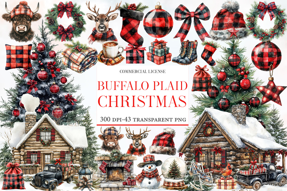 Buffalo Plaid Christmas Clipart, an Illustration by Designworld (Photo 1 of 6)