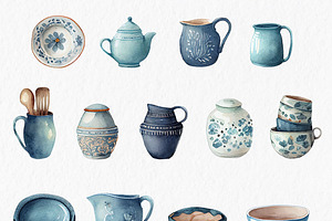 Blue Pottery Collection Watercolor