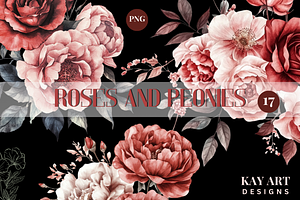 Watercolor-Roses And Peonies Flowers