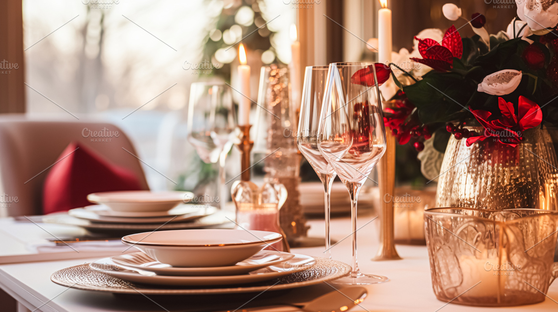 Holiday dinner at home, table decor, a Holiday Photo by Anneleven