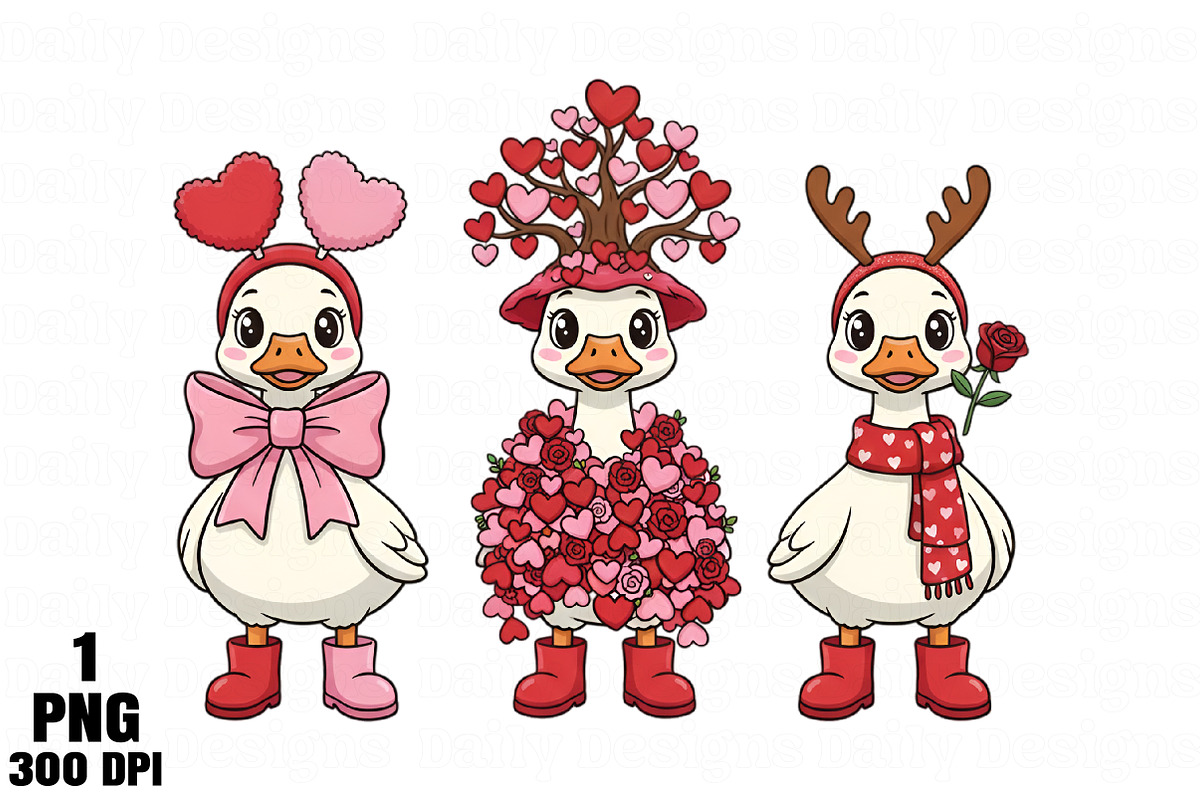 Valentine Goose Trio PNG, an Illustration by Daily.Designs (Photo 1 of 5)