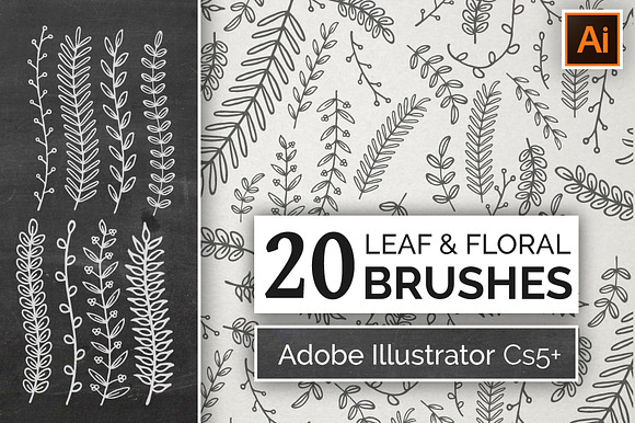 Hand Drawn Floral Leaf Brushes preview 4