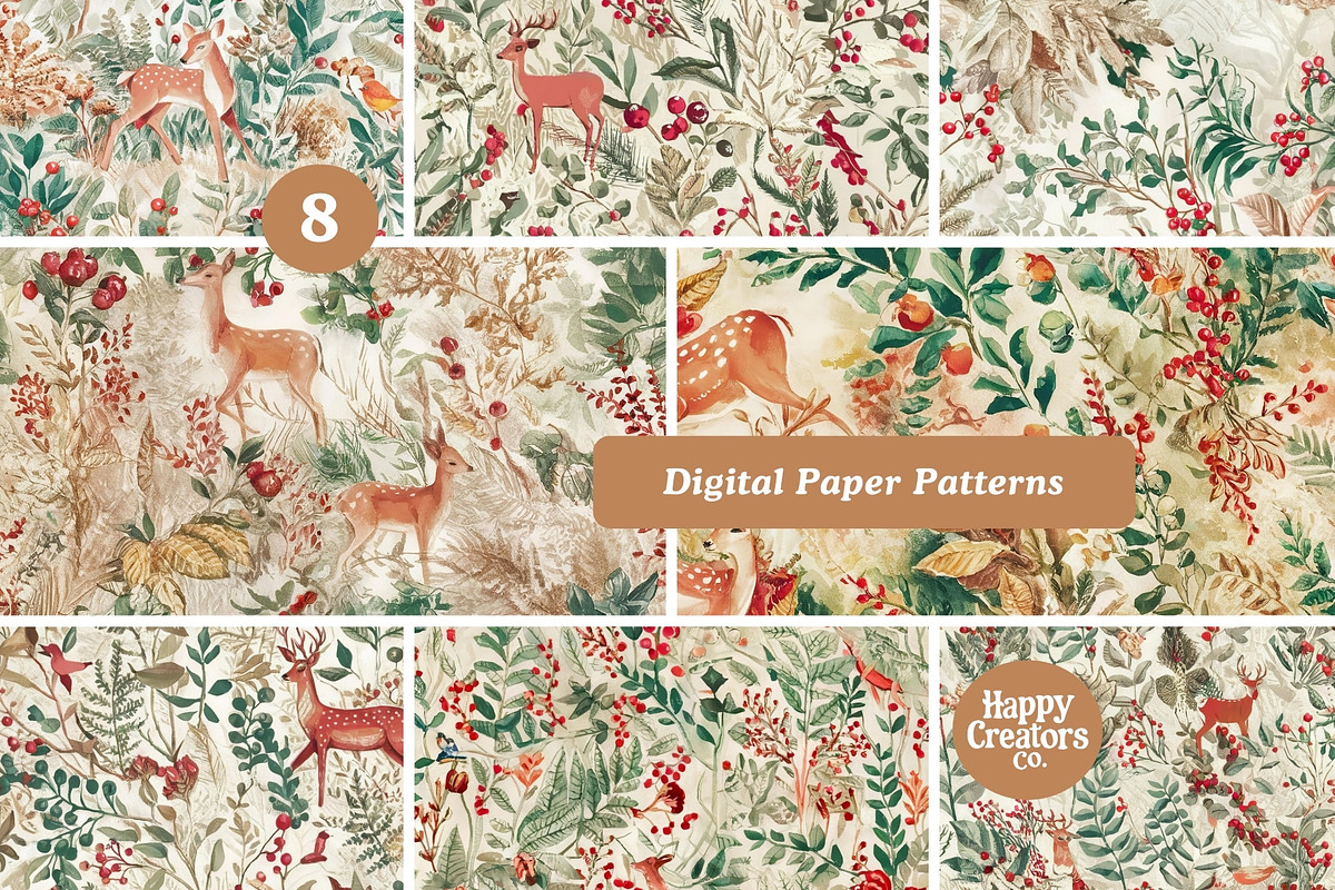 Fauna and Flora Digital Papers, a Pattern Graphic by Happy Creators Co. (Photo 5 of 7)
