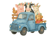Farm Animal Pickup Truck Wall Art, a Background Graphic by LaseredNinja (Thumbnail 1 of 7)