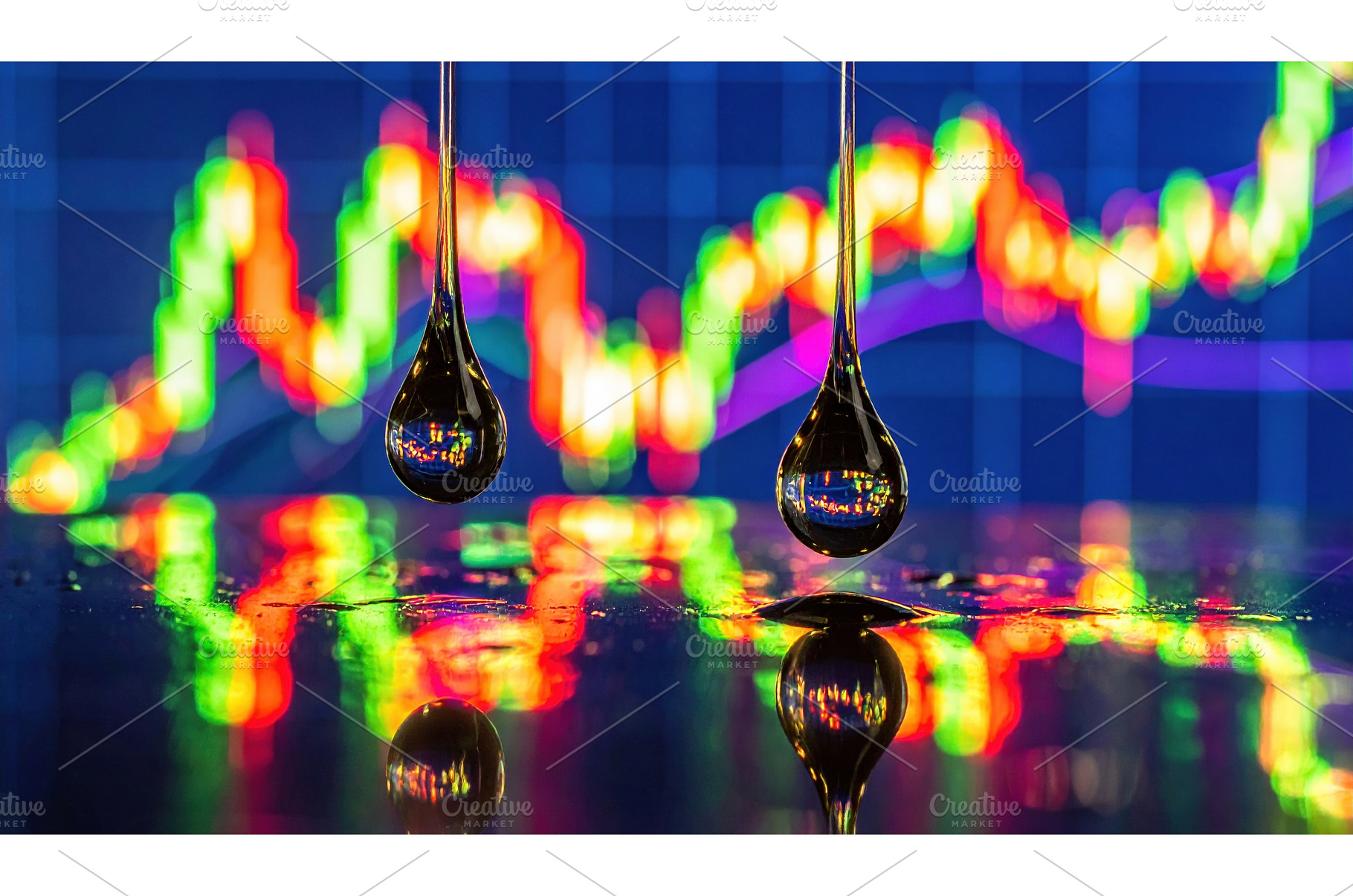 Macro view of oil drops reflecting, a Business Photo by Igor Tichonow