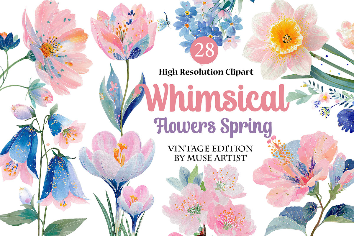 Whimsical Flowers Spring Clipart, an Illustration by DreamArtGraphic (Photo 1 of 4)
