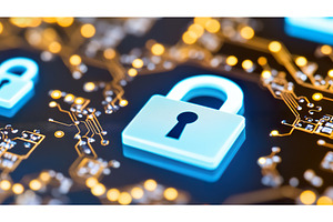 Digital lock icon on circuit board, an Object Illustration by Lermont51