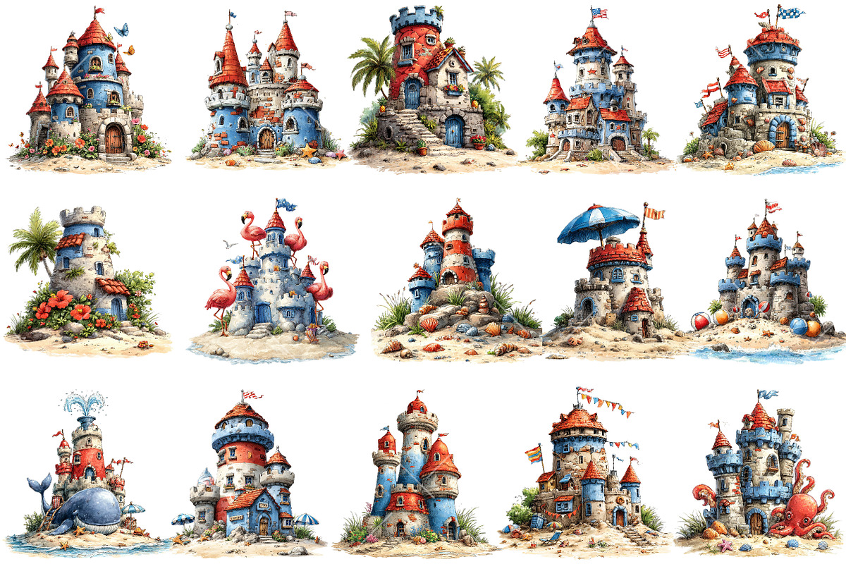 Whimsical Summer Sandcastle Clipart, an Illustration by OK Design (Photo 2 of 6)