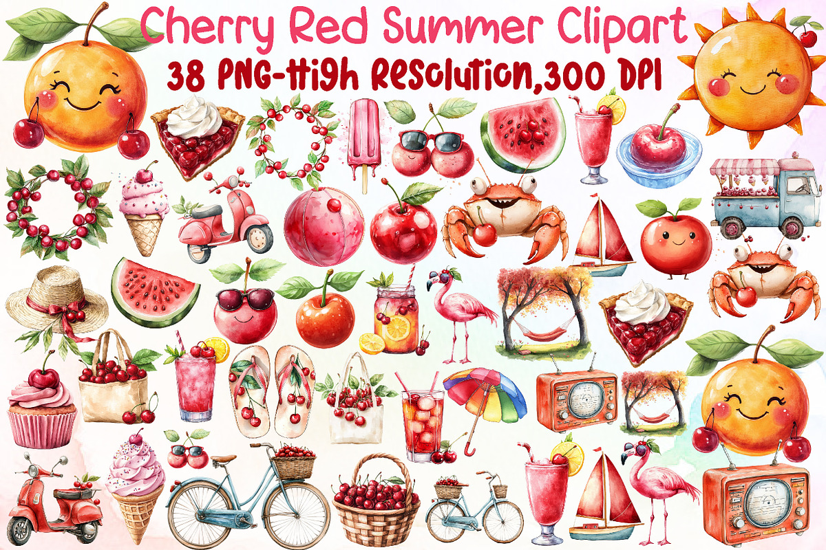 Cherry Red Summer Clipart, an Illustration by Sublimation Artist (Photo 1 of 6)
