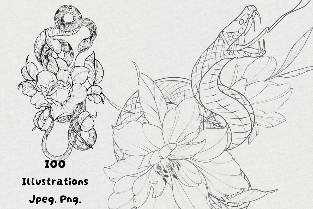 100illustrations Snakes with flowers, a Decorative Illustration by AnnaPolitmerskaja (Photo 1 of 6)