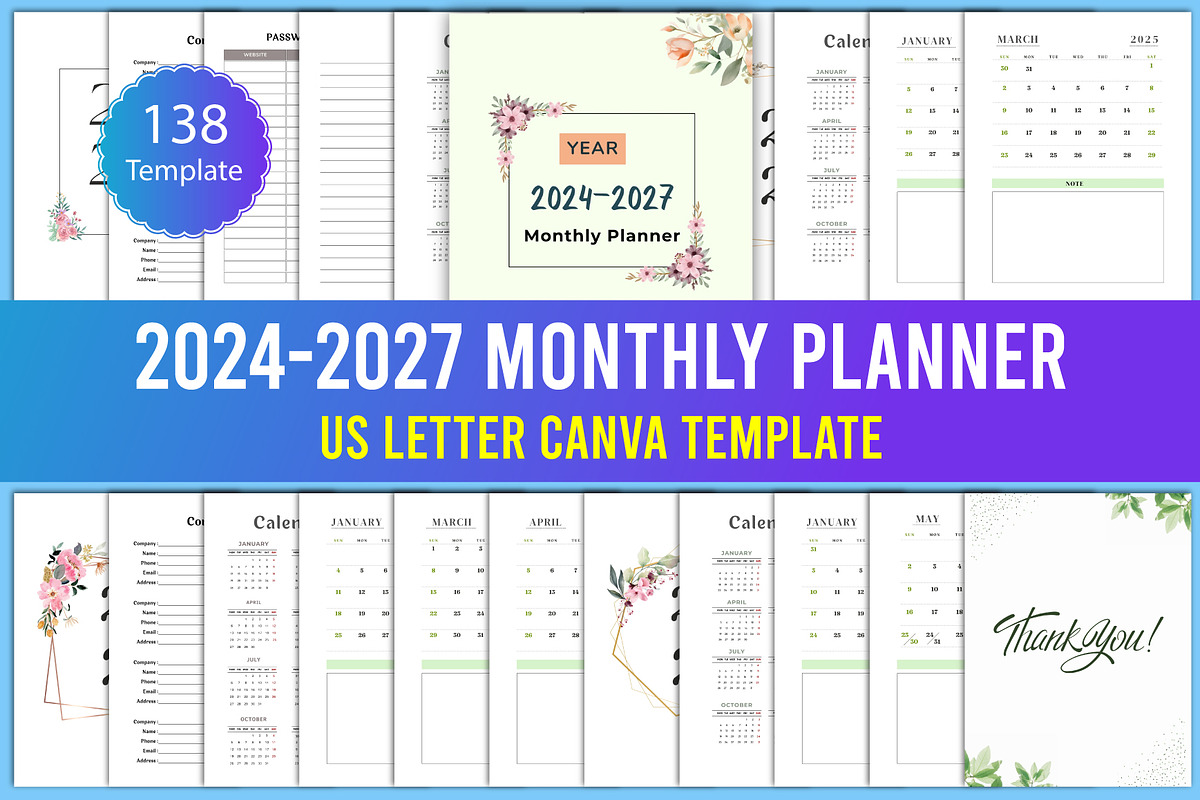 2024-2027 4 year Monthly Planner, a Stationery Template by Designmela01 (Photo 1 of 9)