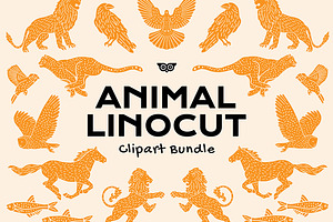 Animal Linocut Clipart Bundle, an Animal Illustration by ClayStudio