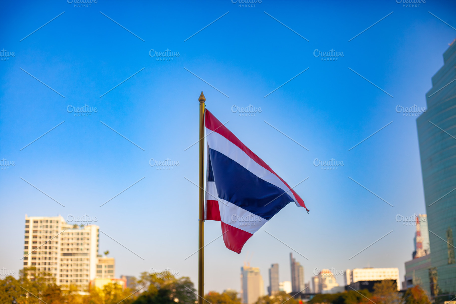 Thailand skyline with flag, a Photo by AMMi