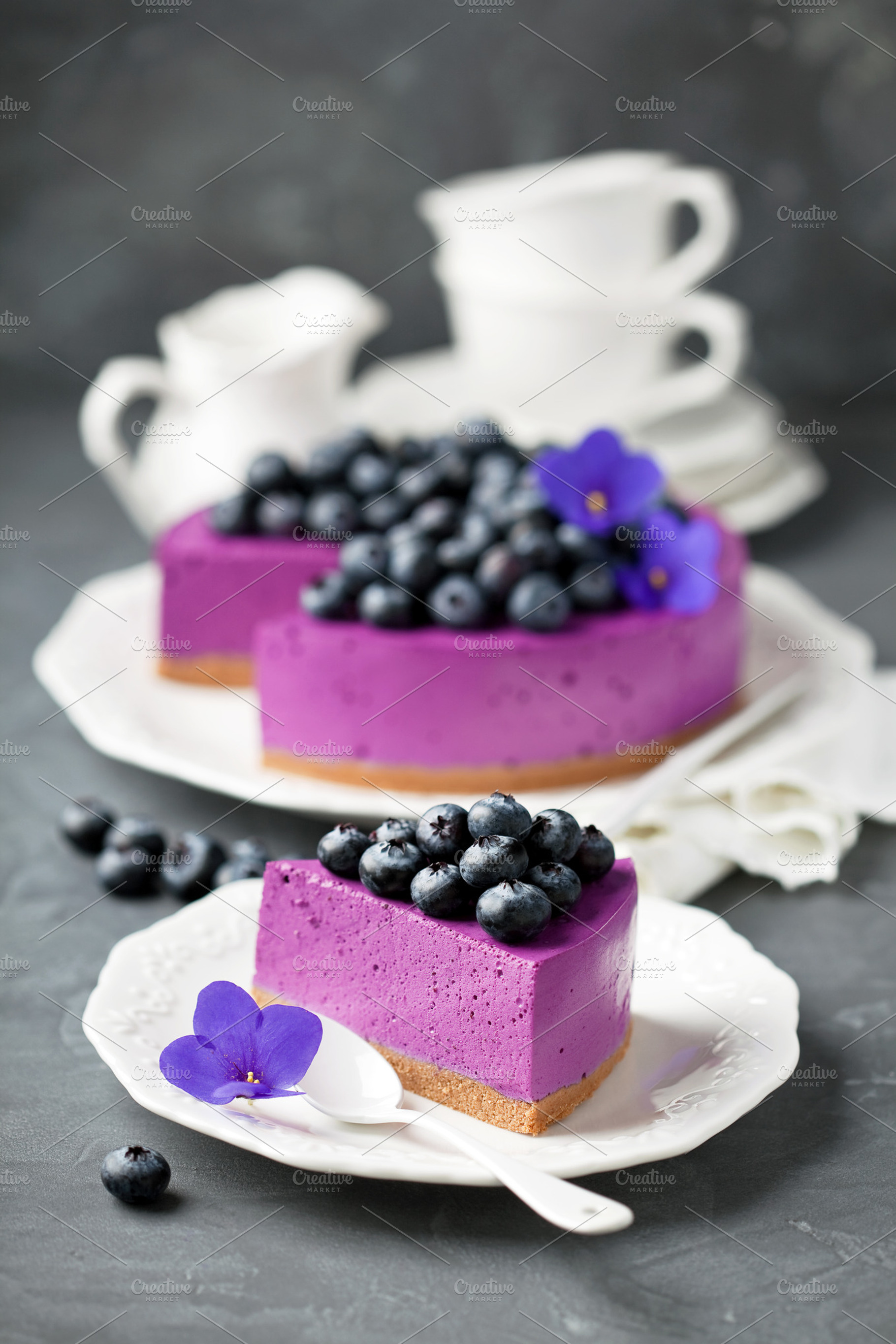 Blueberry cheesecake with fresh blueberries containing background, baked, and, a Food & Drink Photo by Y. A. Photo
