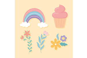rainbow and flowers, an Object Illustration by studiogstock