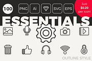 100 Essential Icons - Outline Style, an Outline Icon by Designerbundle (Thumbnail 1 of 3)