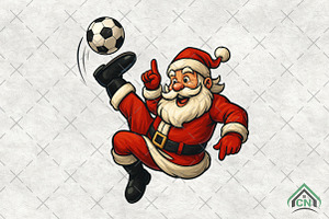 Santa Playing Soccer Funny Christmas, an Illustration by Craft Nest