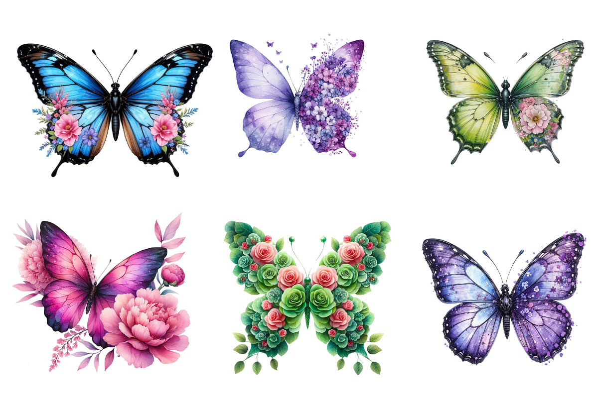 Butterfly Flowers Sublimation Clipar, an Illustration by DreamArtGraphic (Photo 2 of 4)