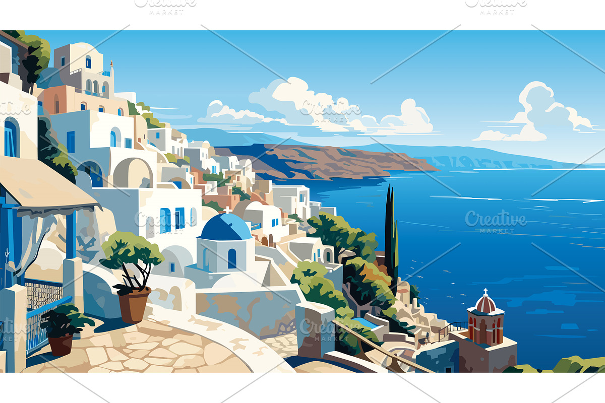 Santorini Island Landscape, an Illustration by Malchev