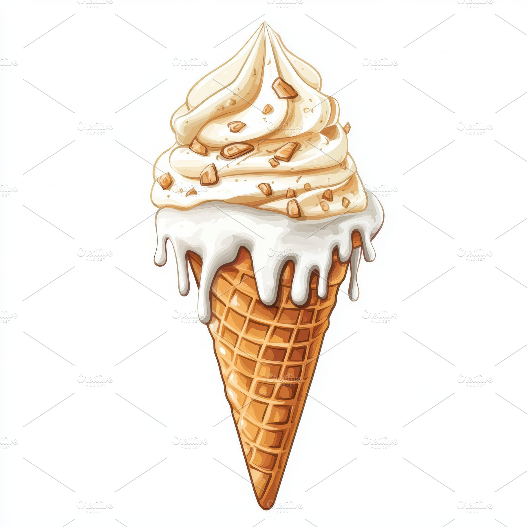 Ice cream cone with swirls dripping, a Food & Drink Photo by Pixeness Studio
