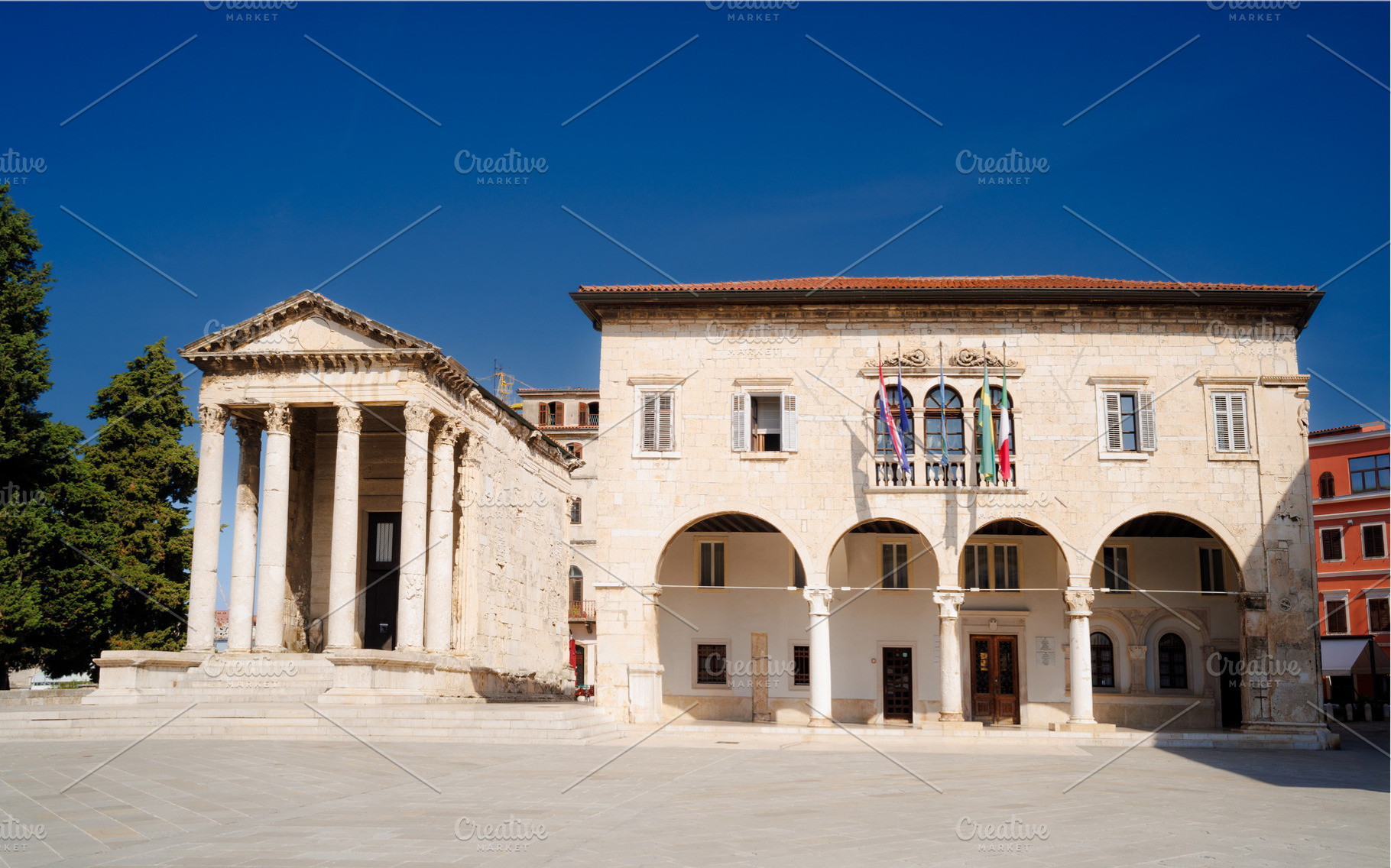 Roman Forum main square and old town hall. Pula, Istria. Croatia, an Architecture Photo by Bepslabor