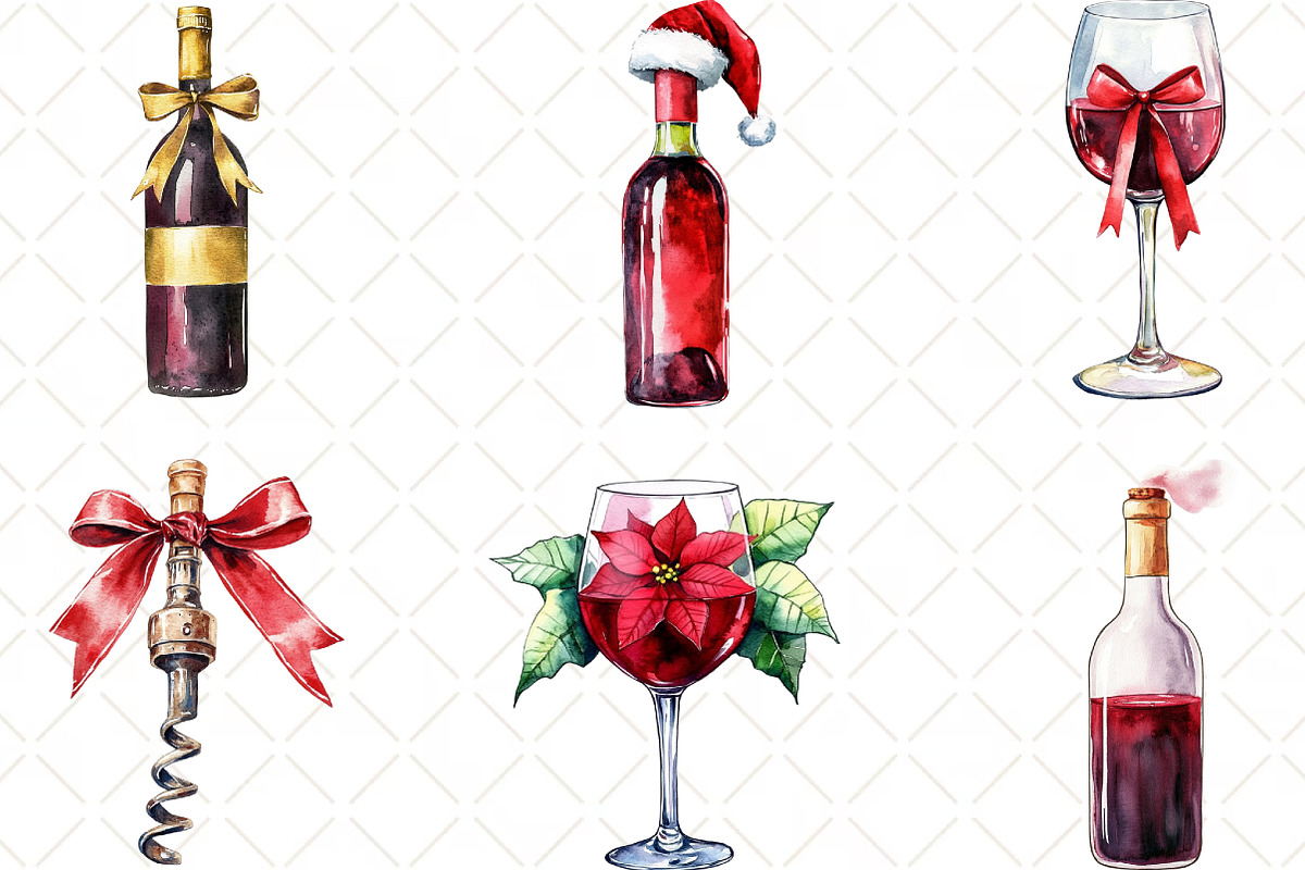 Christmas Red Wine Clipart, an Illustration by Black Bird Studio (Photo 3 of 6)