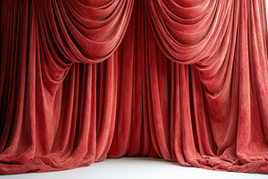 Richly textured red curtains elegant, a Photo by Tanuart