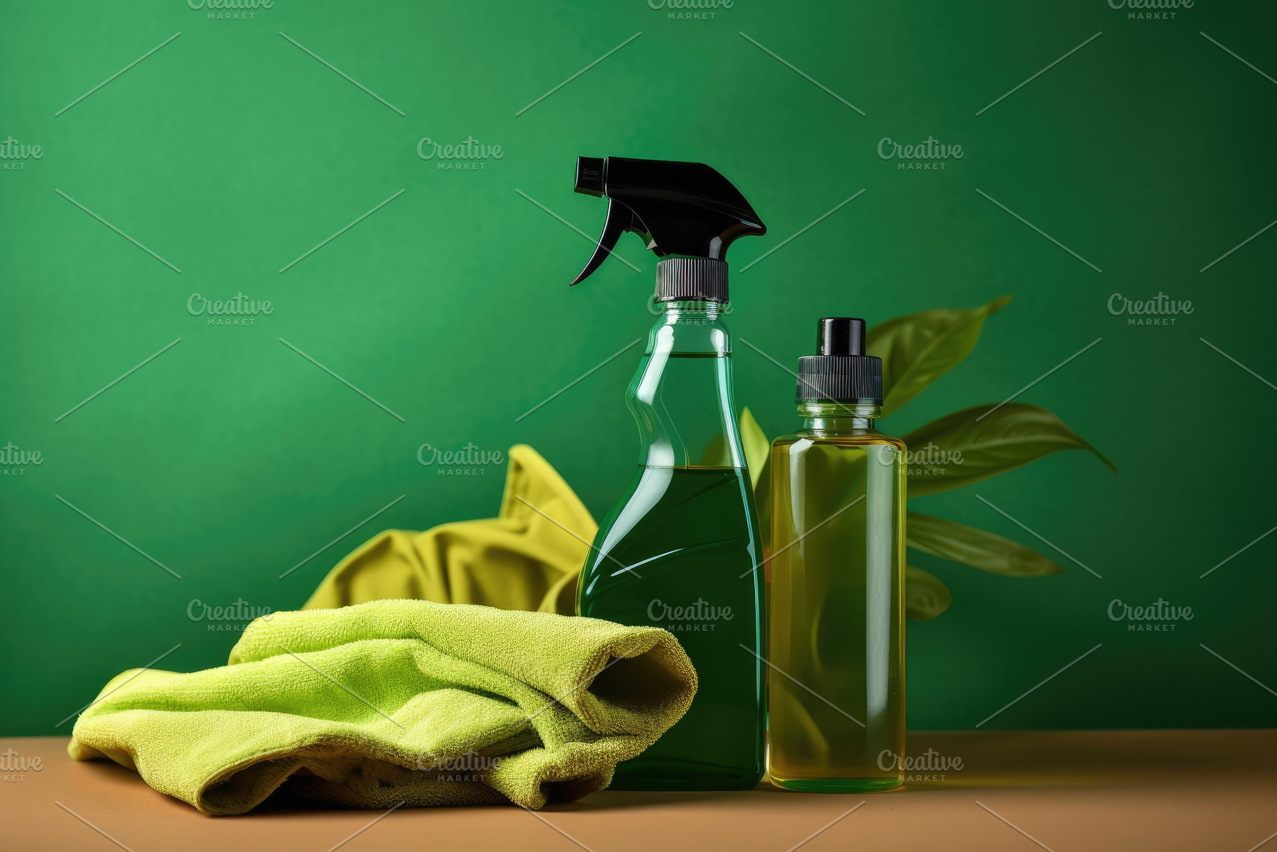 Cleaning products on a green backgro, a Photo by Iftikhar Alam