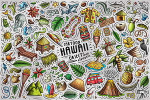 Hawaii Cartoon Objects Set