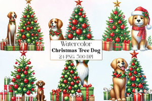 Christmas tree Dog Clipart, an Illustration by CraftArtStudio