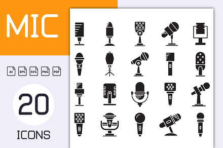 Microphone Glyph Icons Set, a Solid Icon by Designfour