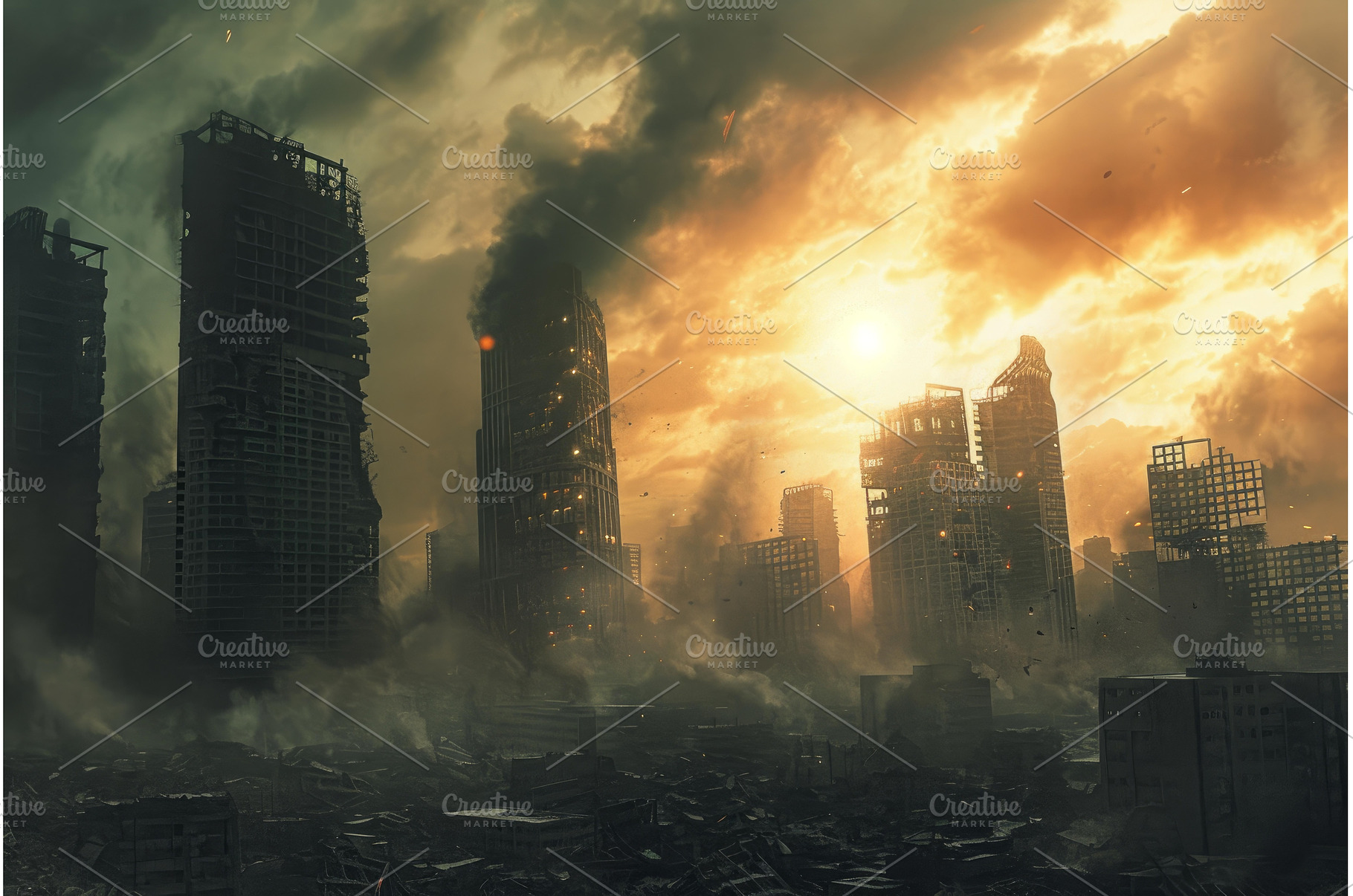Ravaged Apocalyptic city. Generate, an Architecture Photo by Ylivdesign