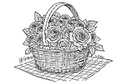 Bloom Basket Coloring Pages, an Illustration by yasushie (Thumbnail 3 of 9)