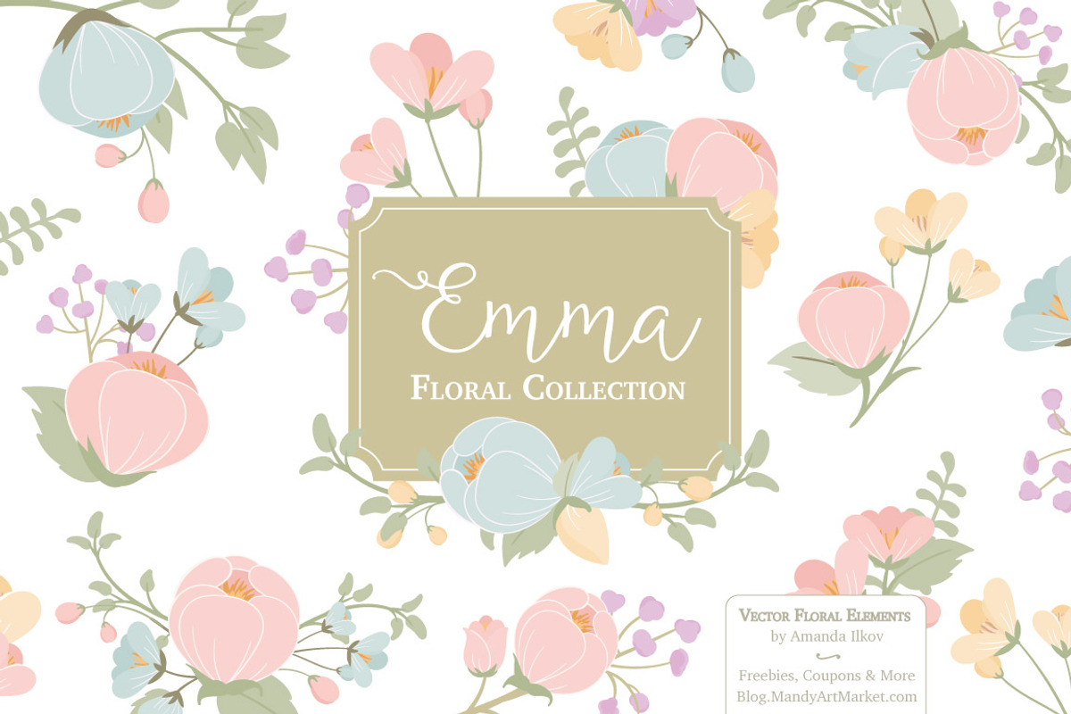 Pastel Flowers Clipart & Vectors, an Illustration by Amanda Ilkov (Photo 1 of 3)