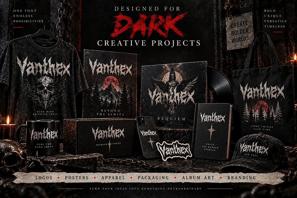 Vanthex – Dark Gothic Display Font, a Script Font by Wow Magic (Photo 2 of 5)
