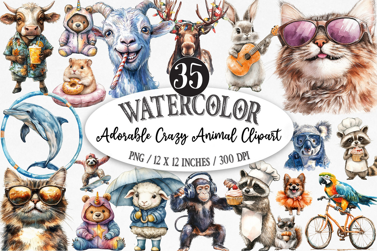 Adorable Crazy Animal Clipart, an Illustration by Designking (Photo 1 of 5)
