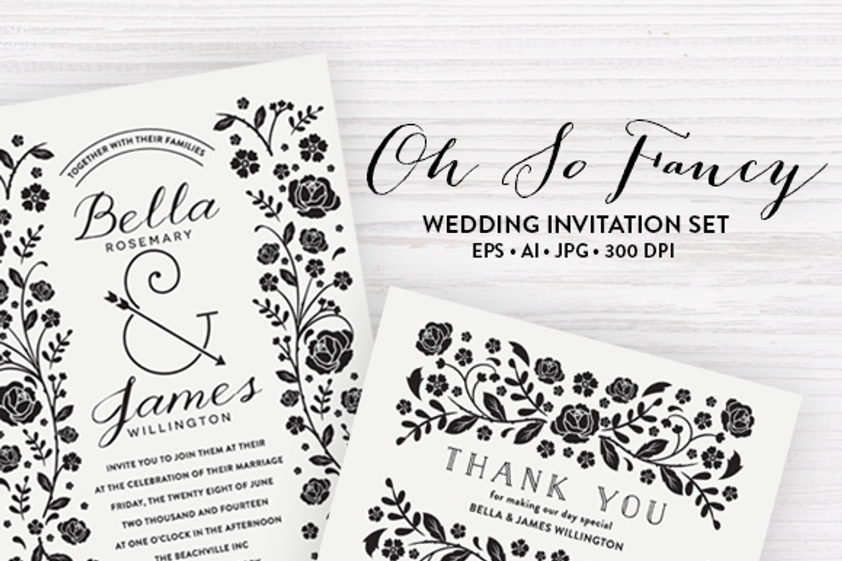 Floral Wedding Templates EPS & JPG, an Invitation Template by Pixejoo (Photo 1 of 4)
