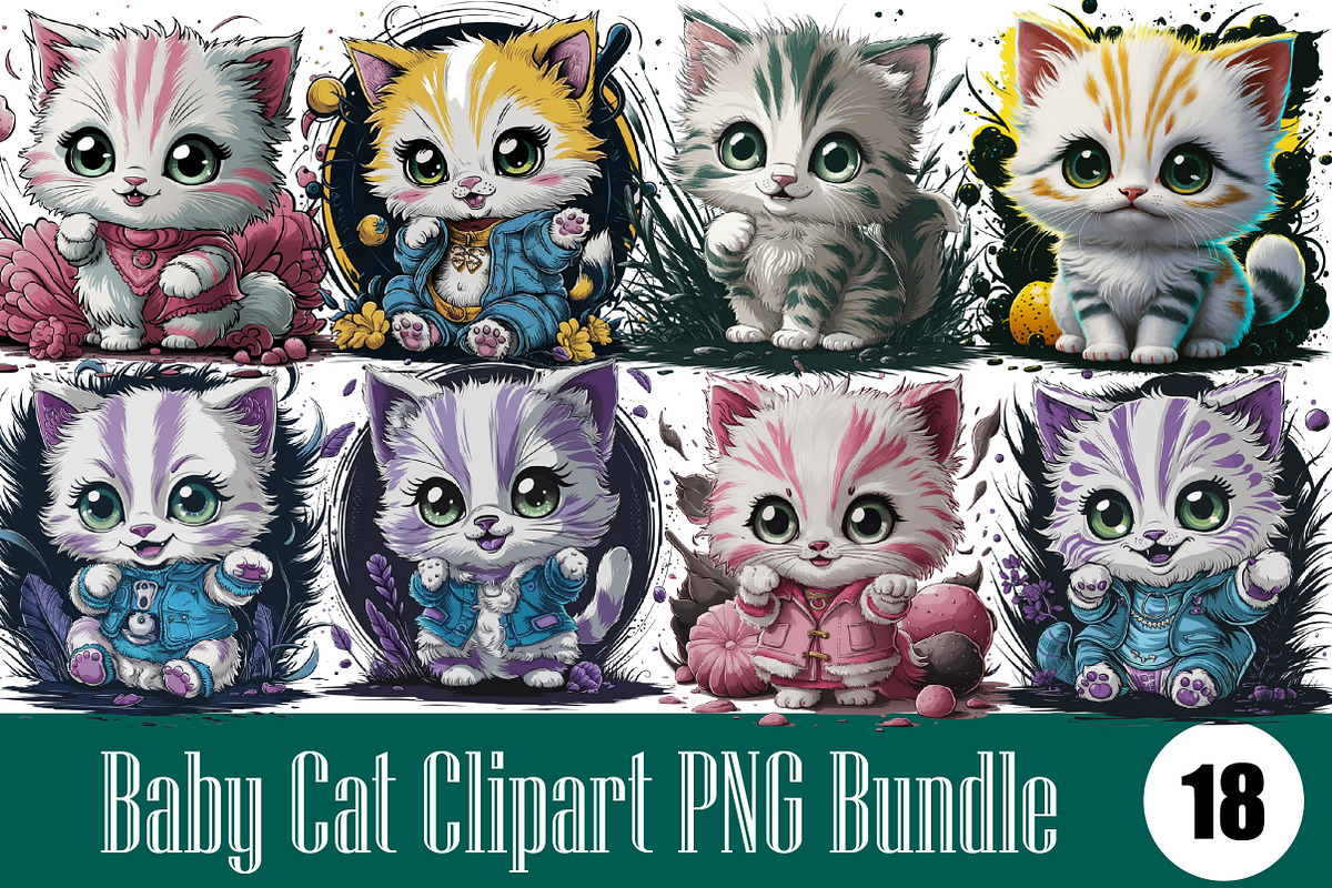 Baby Cat Clipart PNG Bundle, an Illustration by Wow Magic